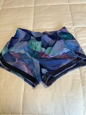 Athleta Women's Blue & Teal Watercolor Print Athletic Shorts